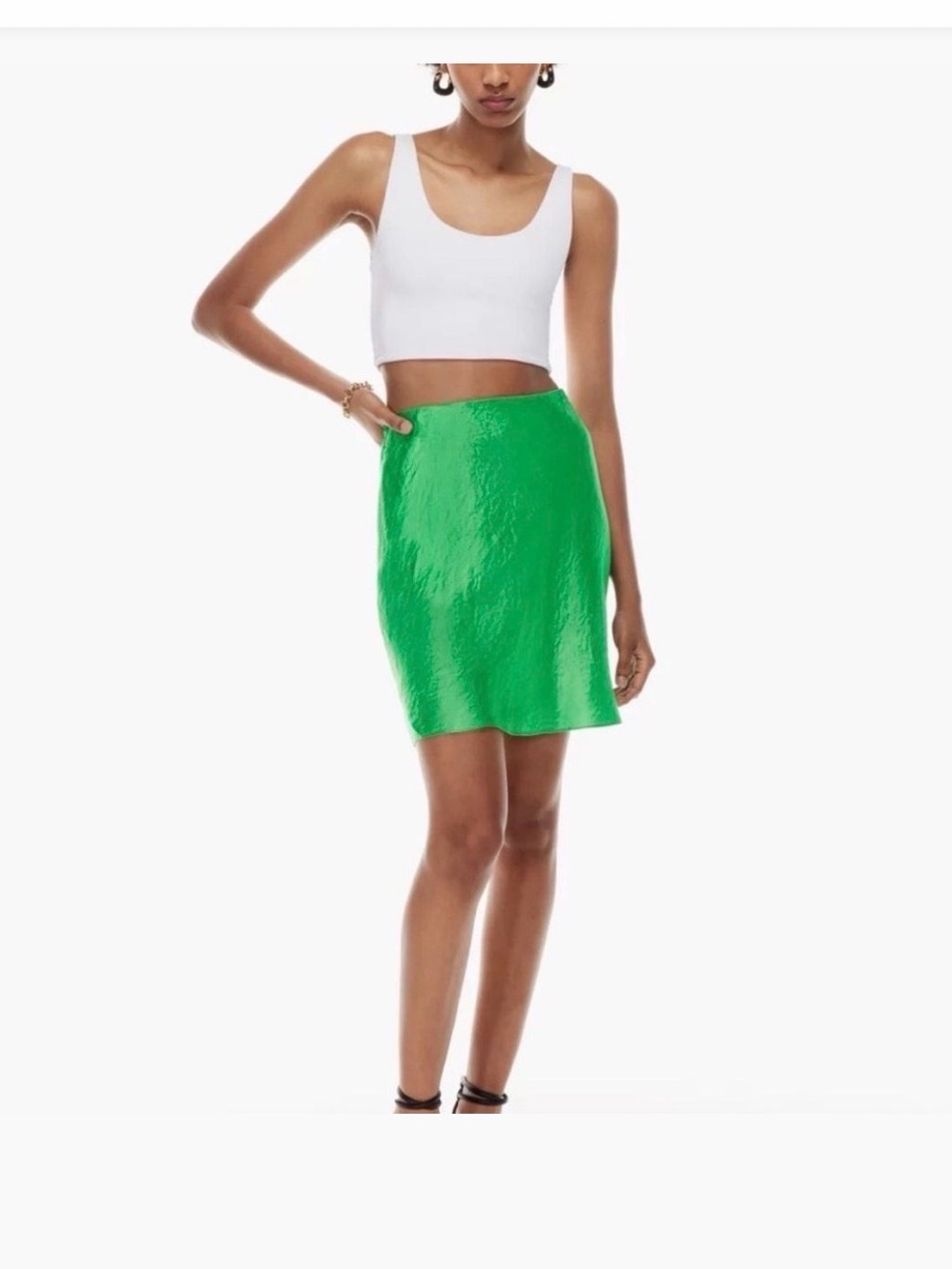 Babaton Bright Green Satin Mini Skirt
